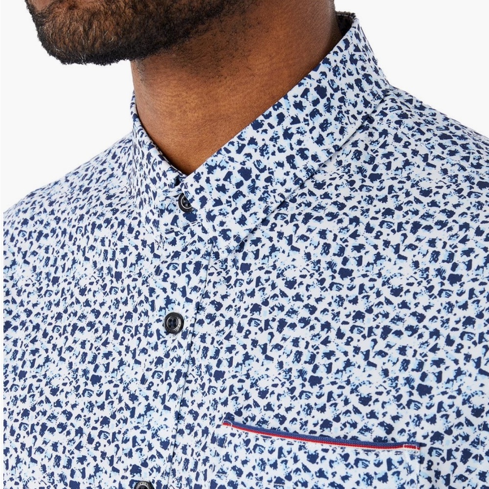 7 Diamonds Brushstroke Short Sleeve Button-Up Performance Shirt